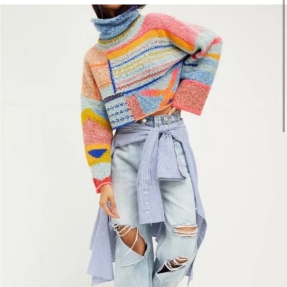 Free People Bring It On Cropped Turtleneck Sweater Size Medium - Picture 2 of 10